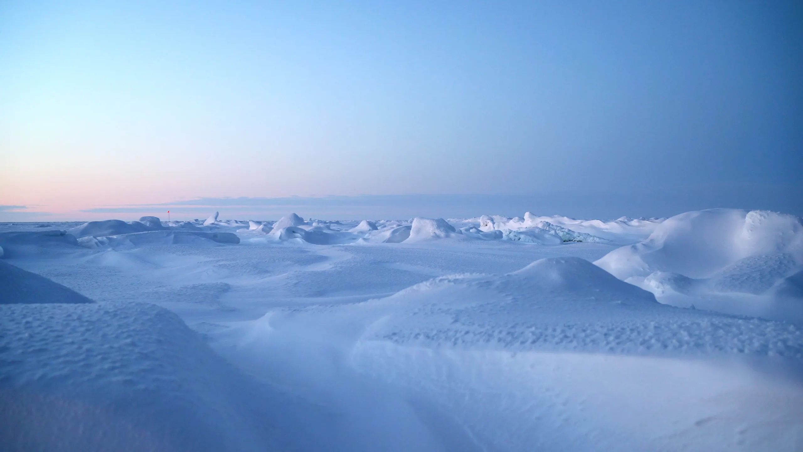 Photo of icescape at dusk.