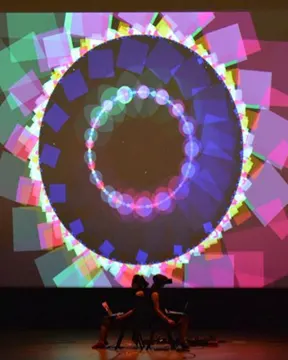 Photo of circular projected graphic.